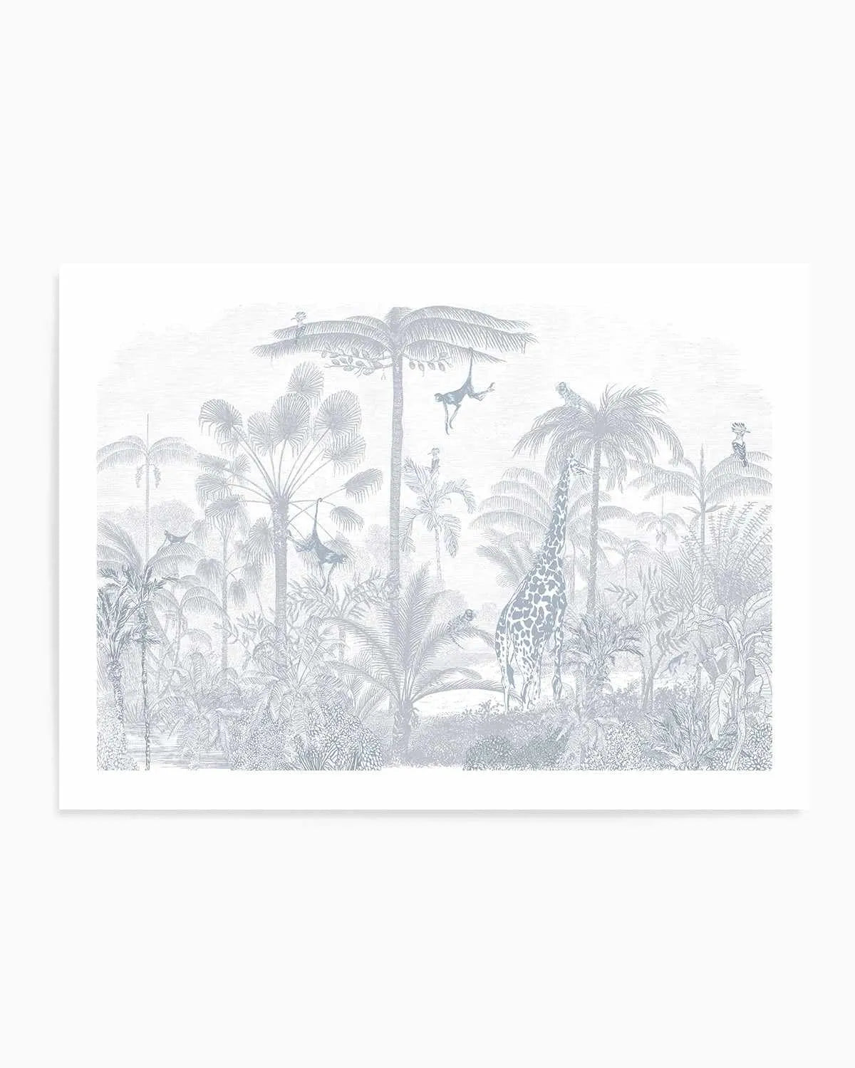 Vintage Jungle in Powder Blue Art Print from Olive et Oriel where you can shop wallpaper and artworks online