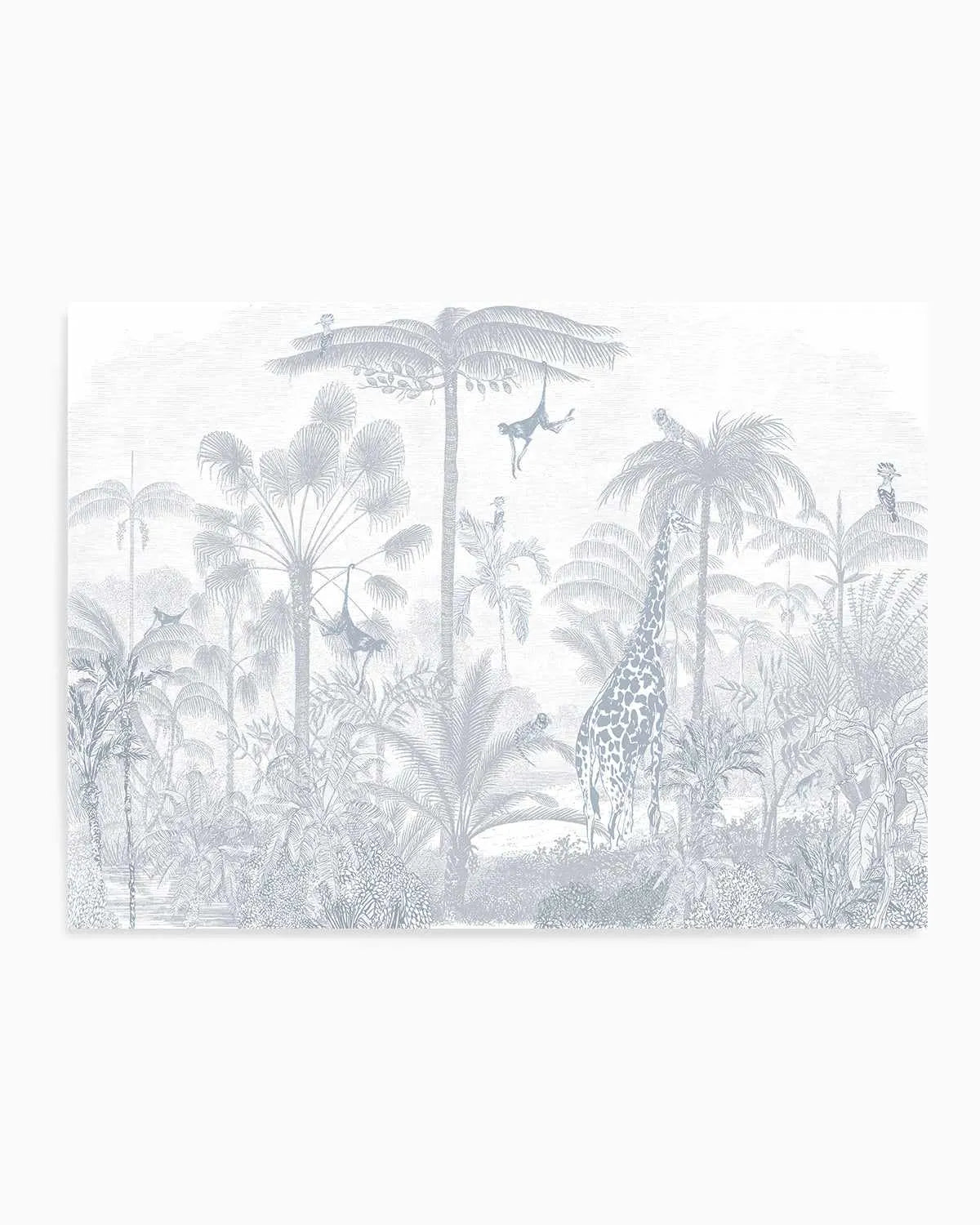 Vintage Jungle in Powder Blue Art Print from Olive et Oriel where you can shop wallpaper and artworks online