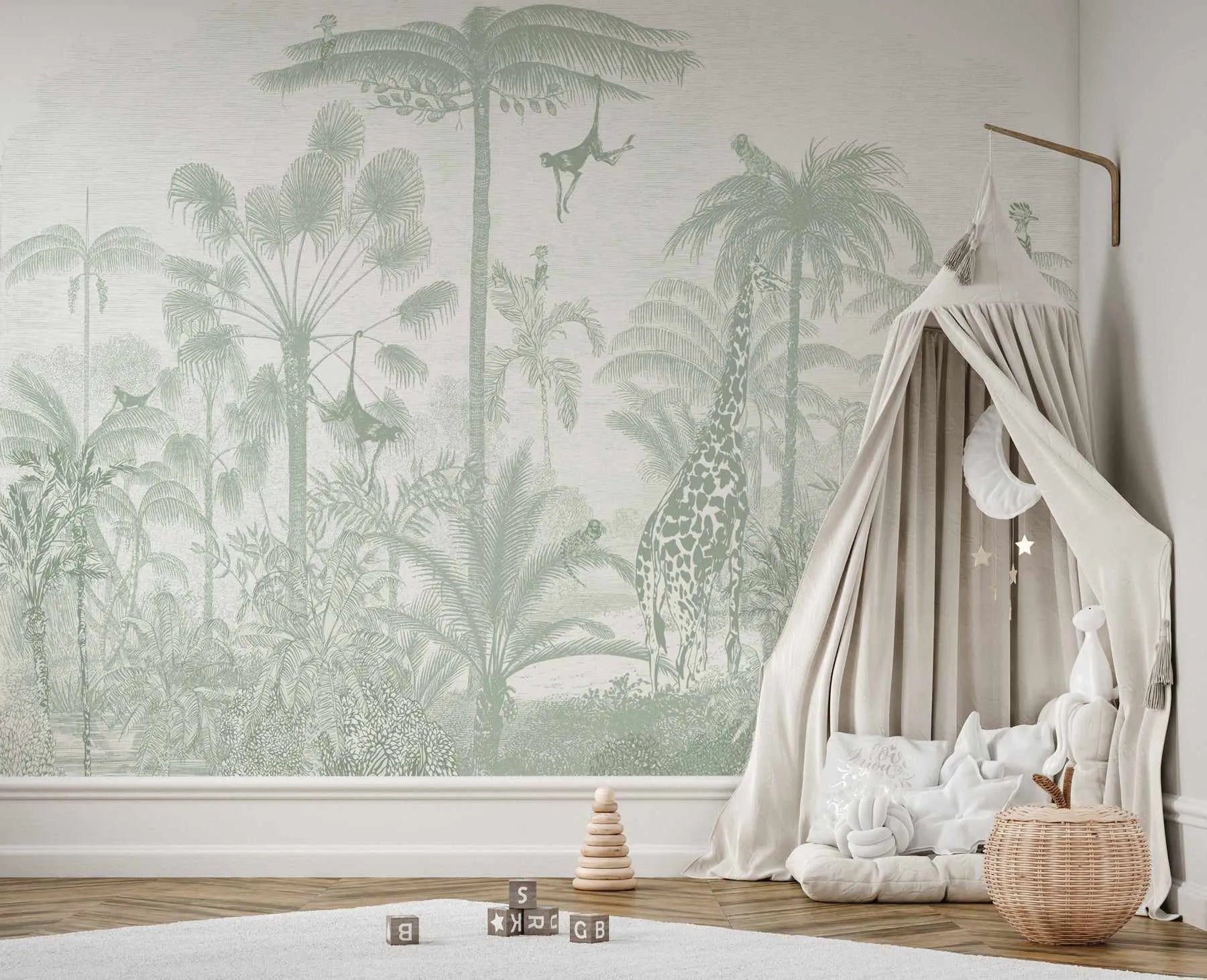 Vintage Jungle in Khaki Wallpaper Mural-Wallpaper-Buy Kids Removable Wallpaper Online Our Custom Made Children√¢‚Ç¨‚Ñ¢s Wallpapers Are A Fun Way To Decorate And Enhance Boys Bedroom Decor And Girls Bedrooms They Are An Amazing Addition To Your Kids Bedroom Walls Our Collection of Kids Wallpaper Is Sure To Transform Your Kids Rooms Interior Style From Pink Wallpaper To Dinosaur Wallpaper Even Marble Wallpapers For Teen Boys Shop Peel And Stick Wallpaper Online Today With Olive et Oriel
