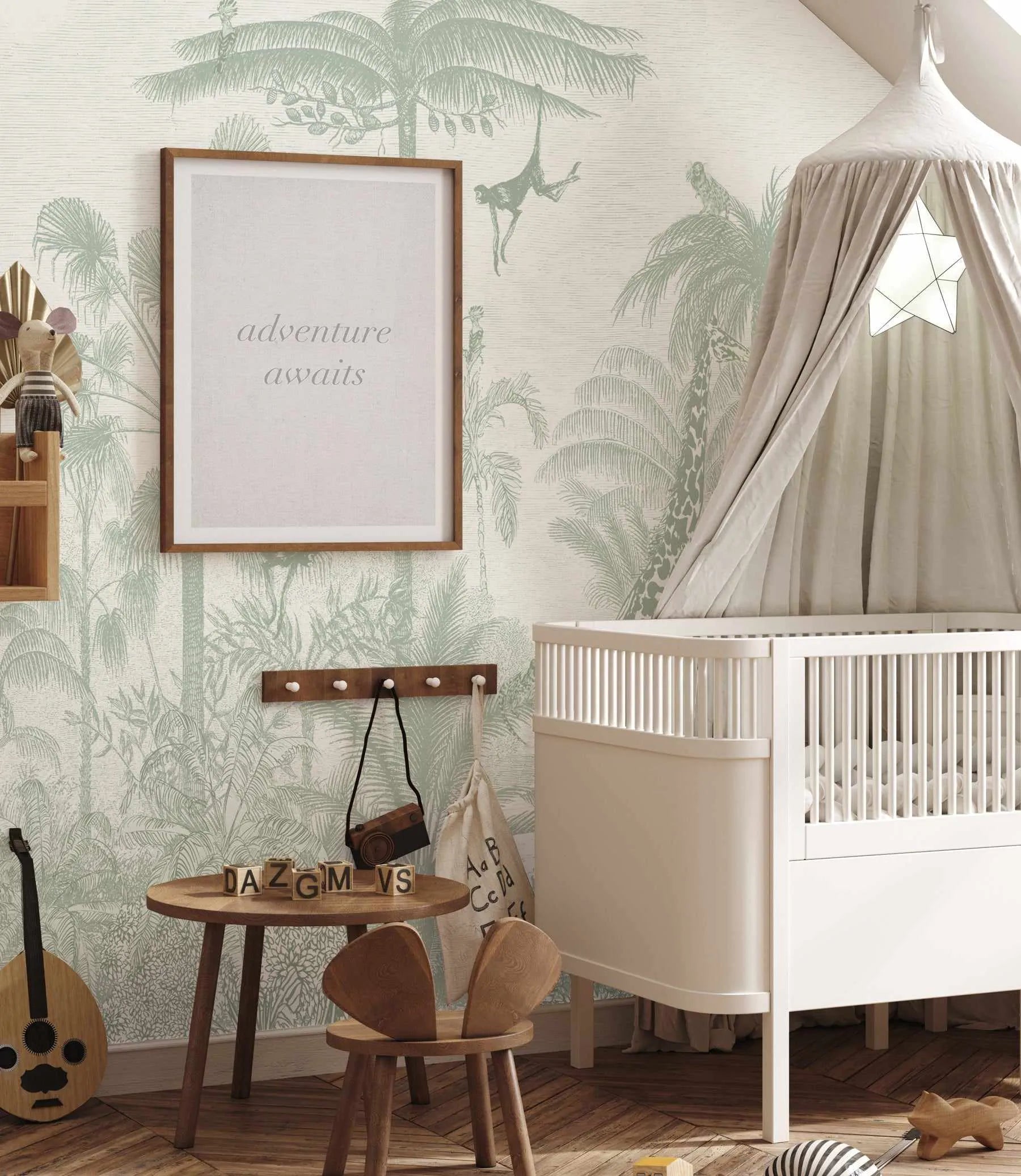 Vintage Jungle in Khaki Wallpaper Mural-Wallpaper-Buy Kids Removable Wallpaper Online Our Custom Made Children√¢‚Ç¨‚Ñ¢s Wallpapers Are A Fun Way To Decorate And Enhance Boys Bedroom Decor And Girls Bedrooms They Are An Amazing Addition To Your Kids Bedroom Walls Our Collection of Kids Wallpaper Is Sure To Transform Your Kids Rooms Interior Style From Pink Wallpaper To Dinosaur Wallpaper Even Marble Wallpapers For Teen Boys Shop Peel And Stick Wallpaper Online Today With Olive et Oriel