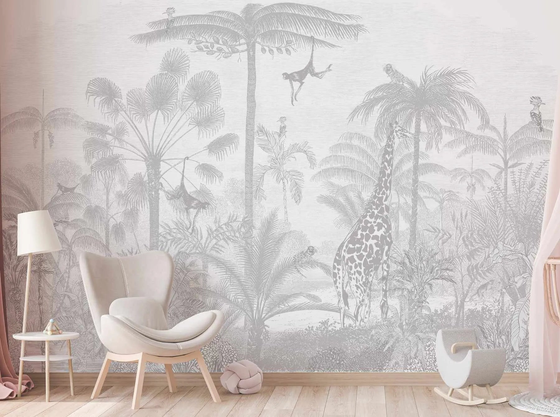 Vintage Jungle in Mist Wallpaper Mural-Wallpaper-Buy Kids Removable Wallpaper Online Our Custom Made Children√¢‚Ç¨‚Ñ¢s Wallpapers Are A Fun Way To Decorate And Enhance Boys Bedroom Decor And Girls Bedrooms They Are An Amazing Addition To Your Kids Bedroom Walls Our Collection of Kids Wallpaper Is Sure To Transform Your Kids Rooms Interior Style From Pink Wallpaper To Dinosaur Wallpaper Even Marble Wallpapers For Teen Boys Shop Peel And Stick Wallpaper Online Today With Olive et Oriel