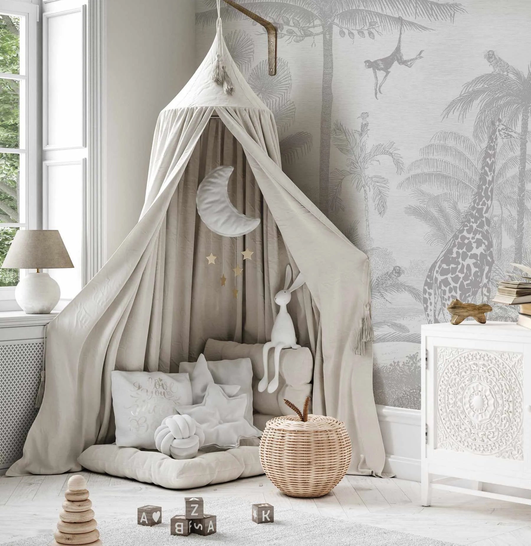 Vintage Jungle in Mist Wallpaper Mural-Wallpaper-Buy Kids Removable Wallpaper Online Our Custom Made Children√¢‚Ç¨‚Ñ¢s Wallpapers Are A Fun Way To Decorate And Enhance Boys Bedroom Decor And Girls Bedrooms They Are An Amazing Addition To Your Kids Bedroom Walls Our Collection of Kids Wallpaper Is Sure To Transform Your Kids Rooms Interior Style From Pink Wallpaper To Dinosaur Wallpaper Even Marble Wallpapers For Teen Boys Shop Peel And Stick Wallpaper Online Today With Olive et Oriel