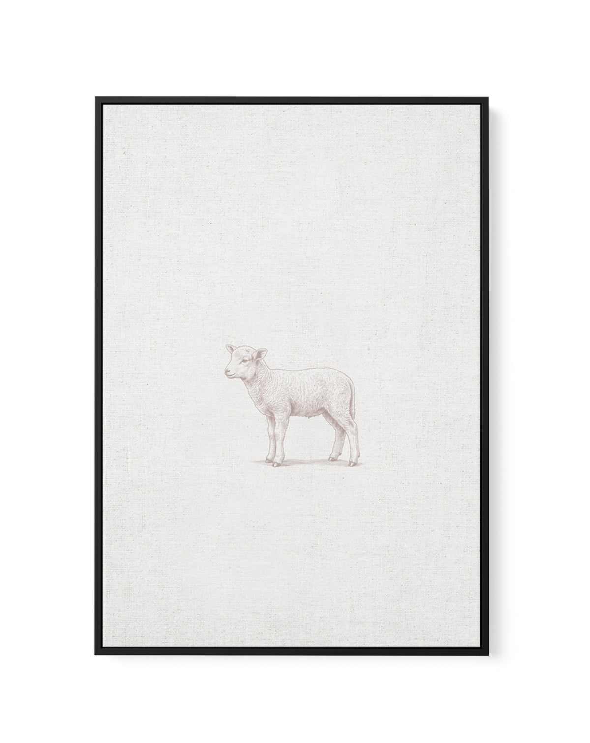 Vintage Lamb Farm Animals on Linen | Framed Canvas Art Print