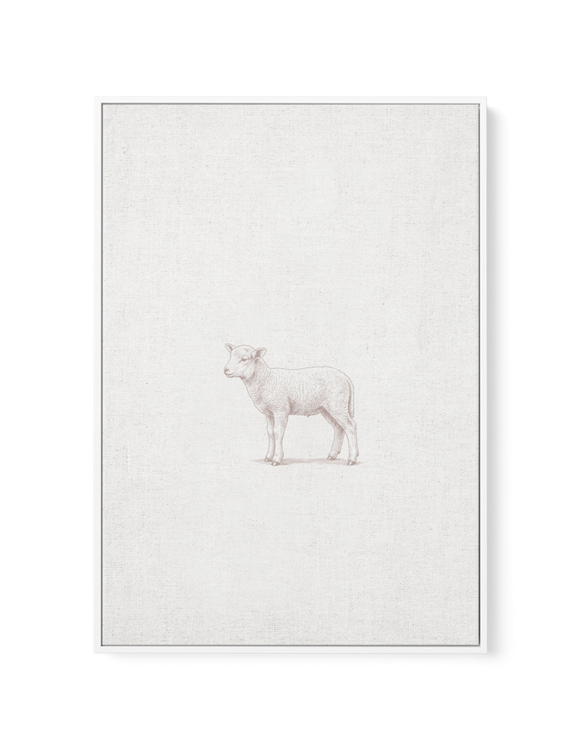 Vintage Lamb Farm Animals on Linen | Framed Canvas Art Print