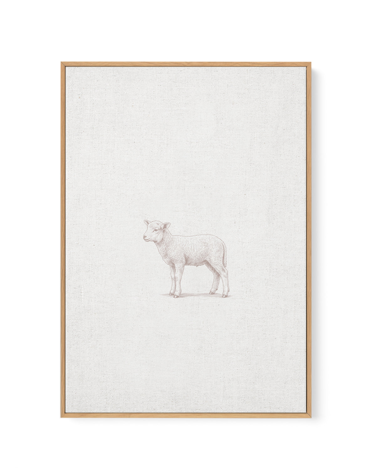 Vintage Lamb Farm Animals on Linen | Framed Canvas Art Print