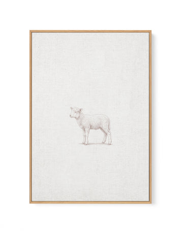 Vintage Lamb Farm Animals on Linen | Framed Canvas Art Print
