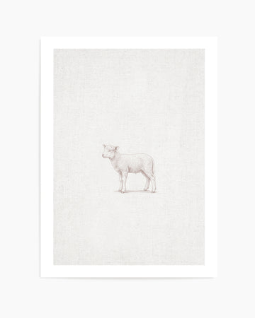 Vintage Lamb Farm Animals on Linen | Art Print