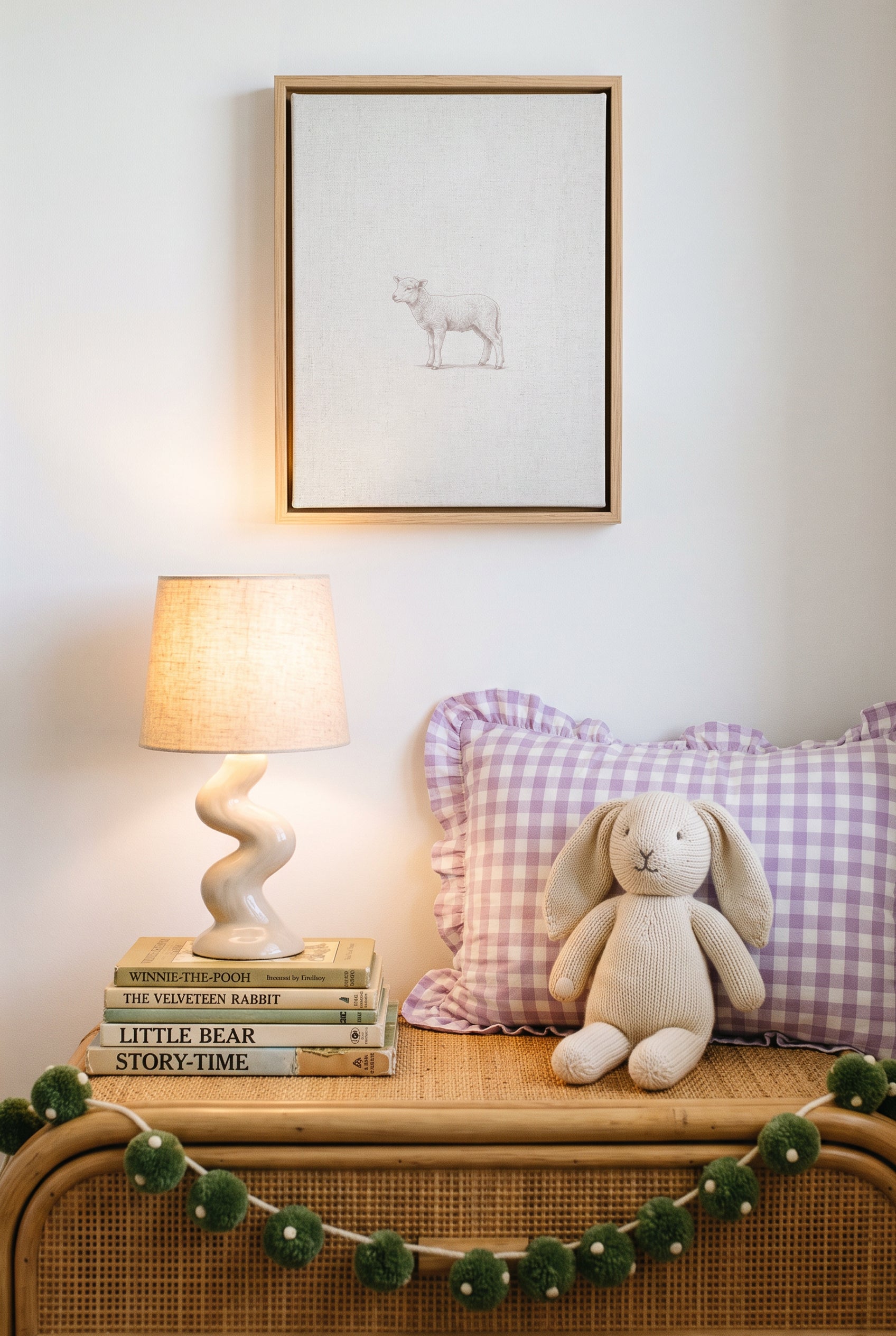 Vintage Lamb Farm Animals on Linen | Framed Canvas Art Print