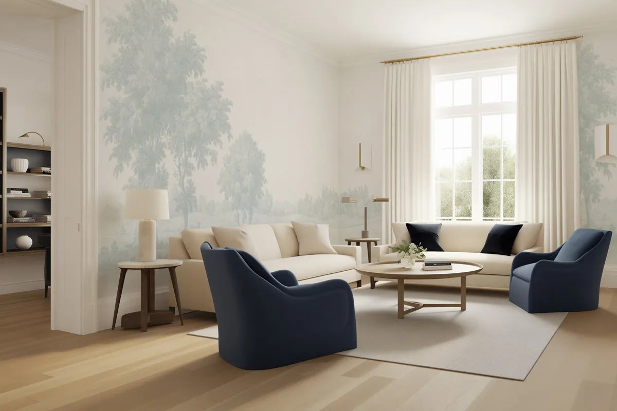 Vintage Oak Tree in Light Blue Wallpaper Mural from Olive et Oriel where you can shop wallpaper and artworks online