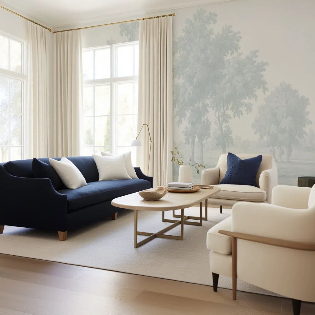 Vintage Oak Tree in Light Blue Wallpaper Mural from Olive et Oriel where you can shop wallpaper and artworks online