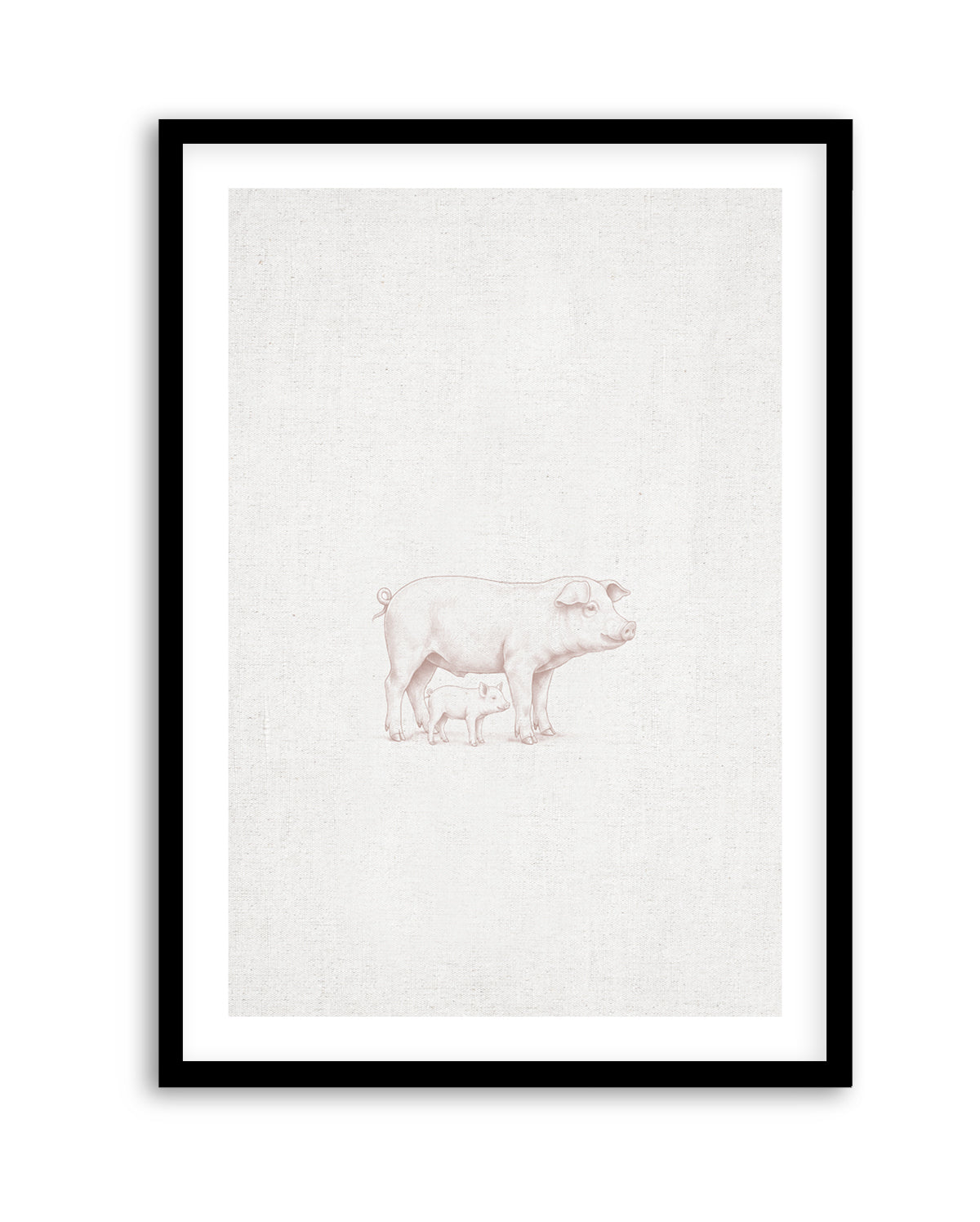 Vintage Pig Farm Animal on Linen | Art Print