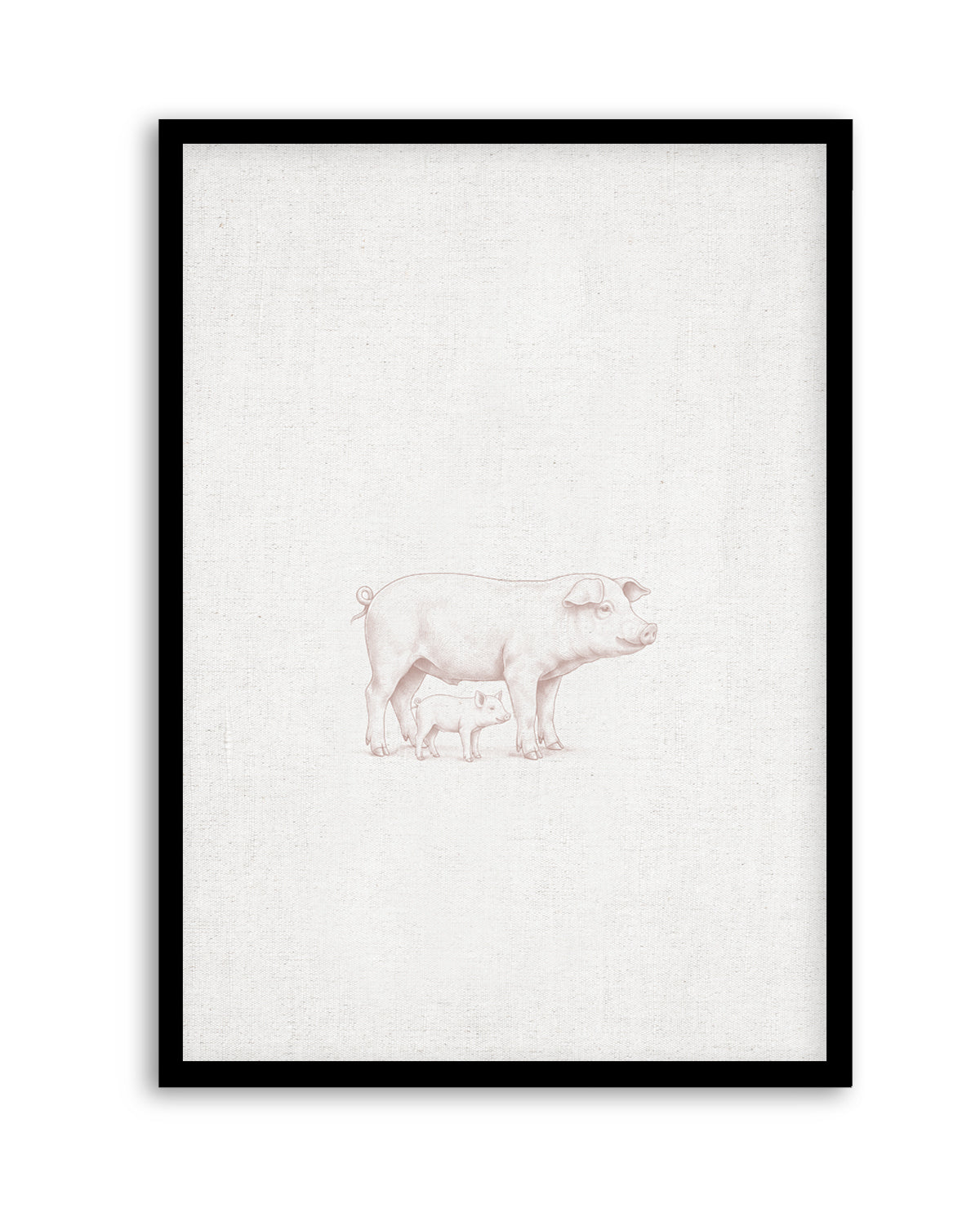 Vintage Pig Farm Animal on Linen | Art Print