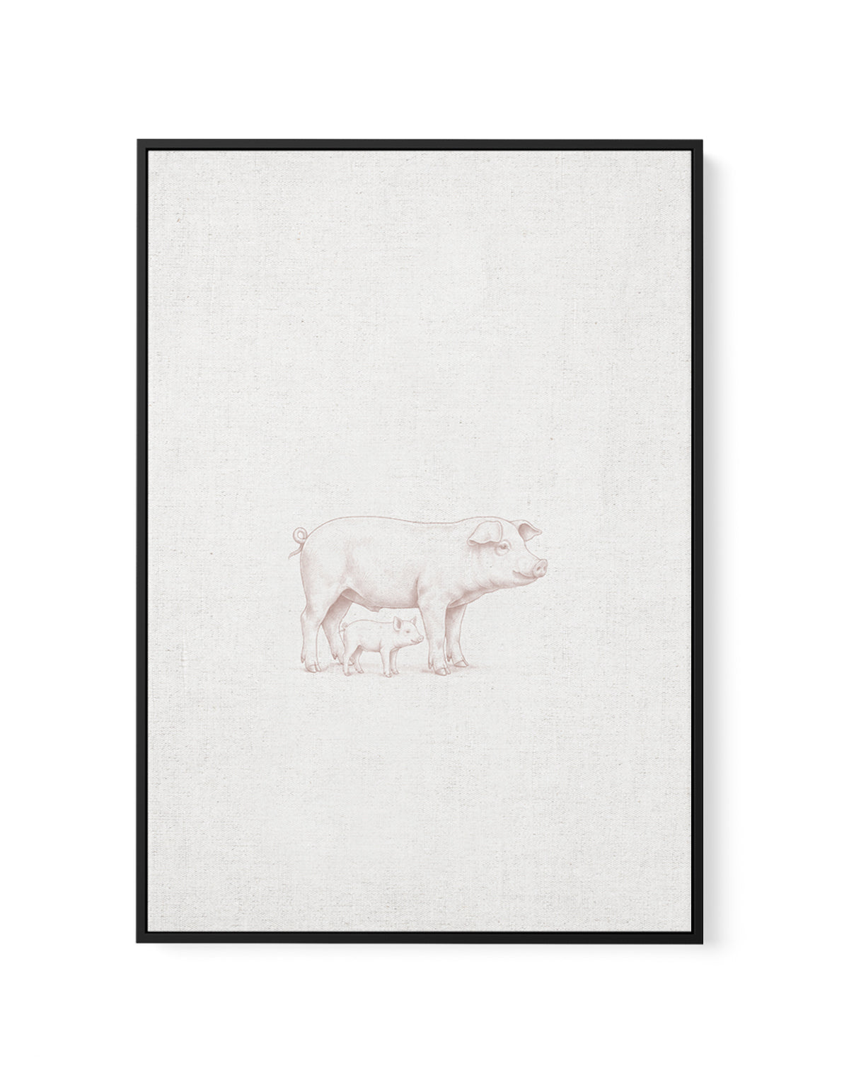 Vintage Pig Farm Animal on Linen | Framed Canvas Art Print