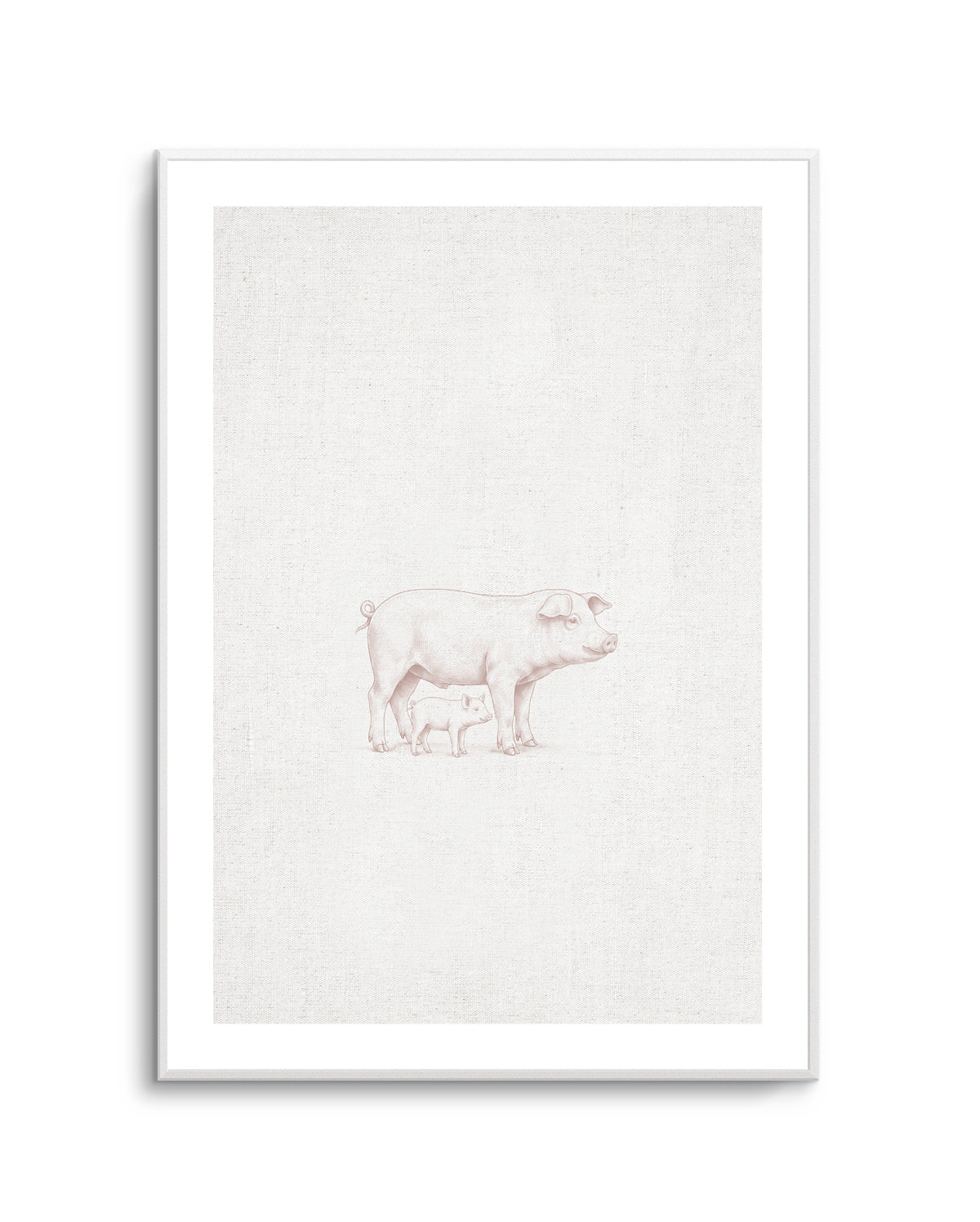 Vintage Pig Farm Animal on Linen | Art Print