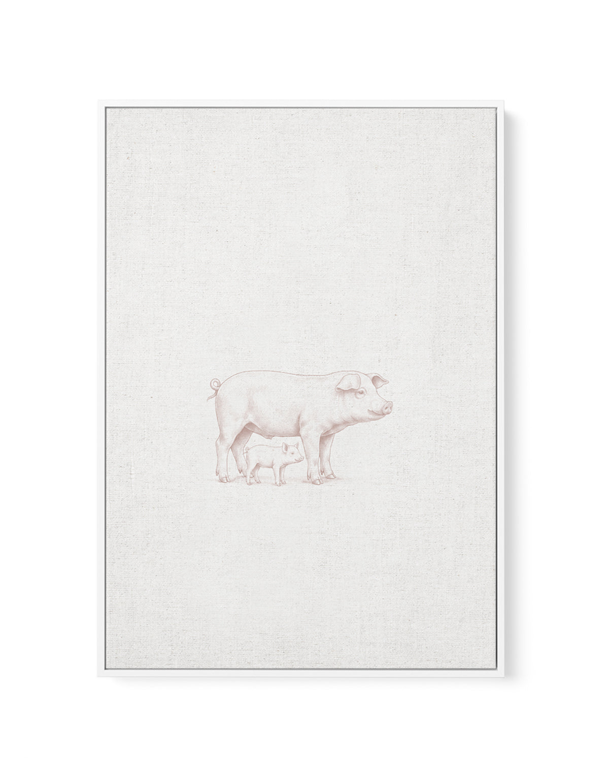 Vintage Pig Farm Animal on Linen | Framed Canvas Art Print