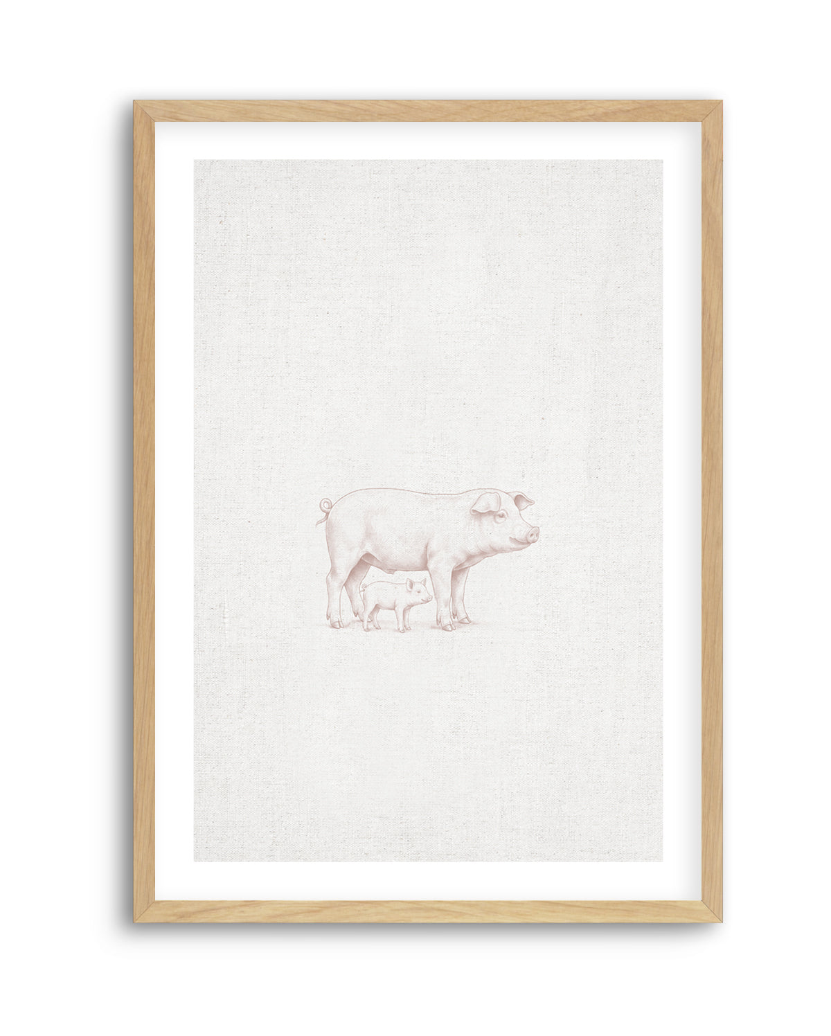 Vintage Pig Farm Animal on Linen | Art Print