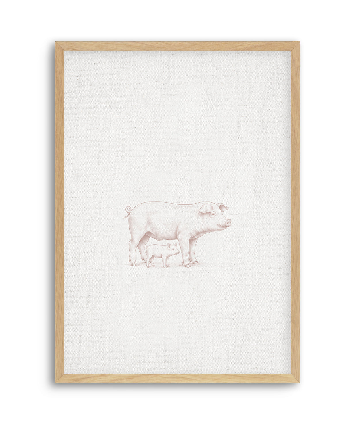 Vintage Pig Farm Animal on Linen | Art Print