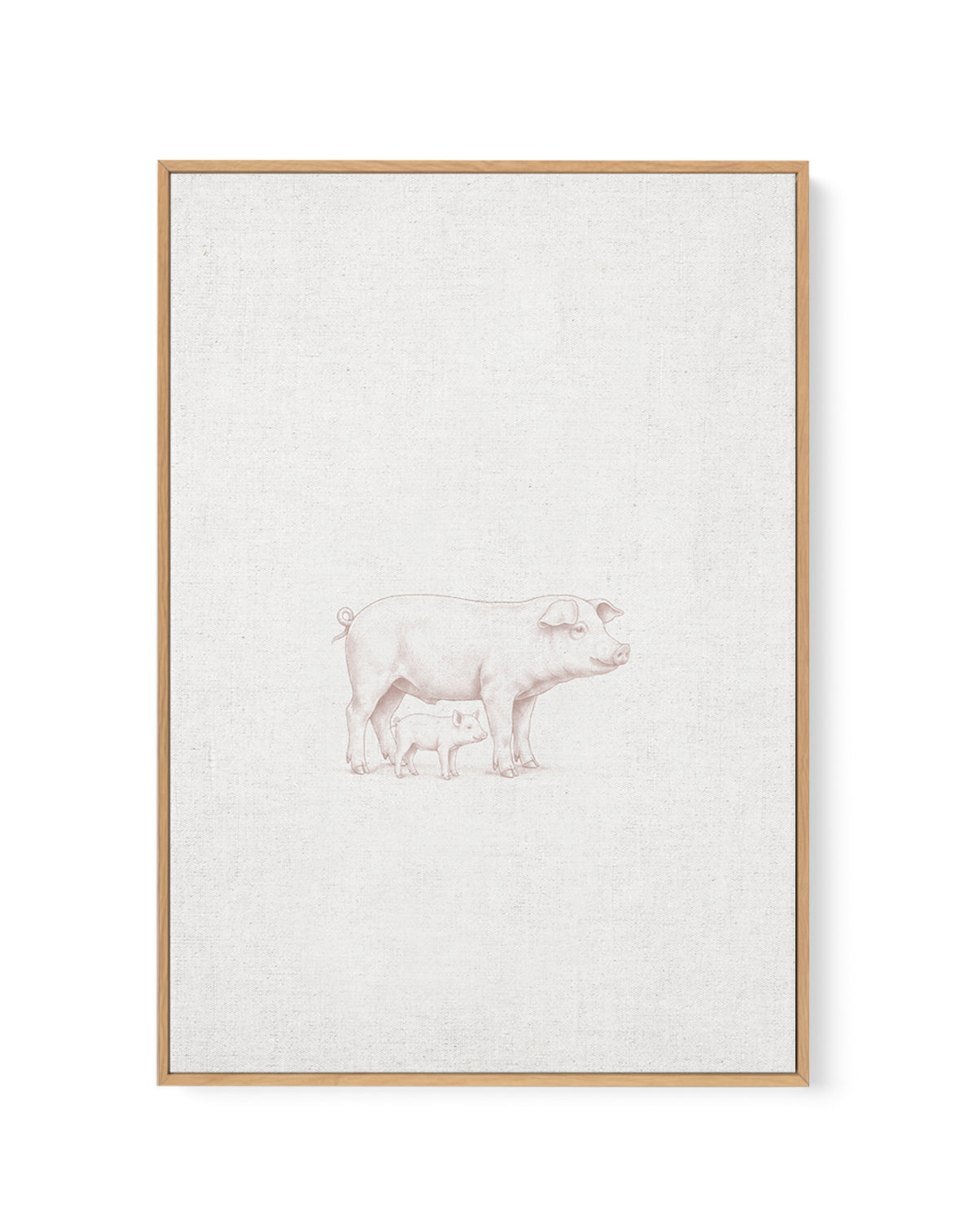 Vintage Pig Farm Animal on Linen | Framed Canvas Art Print