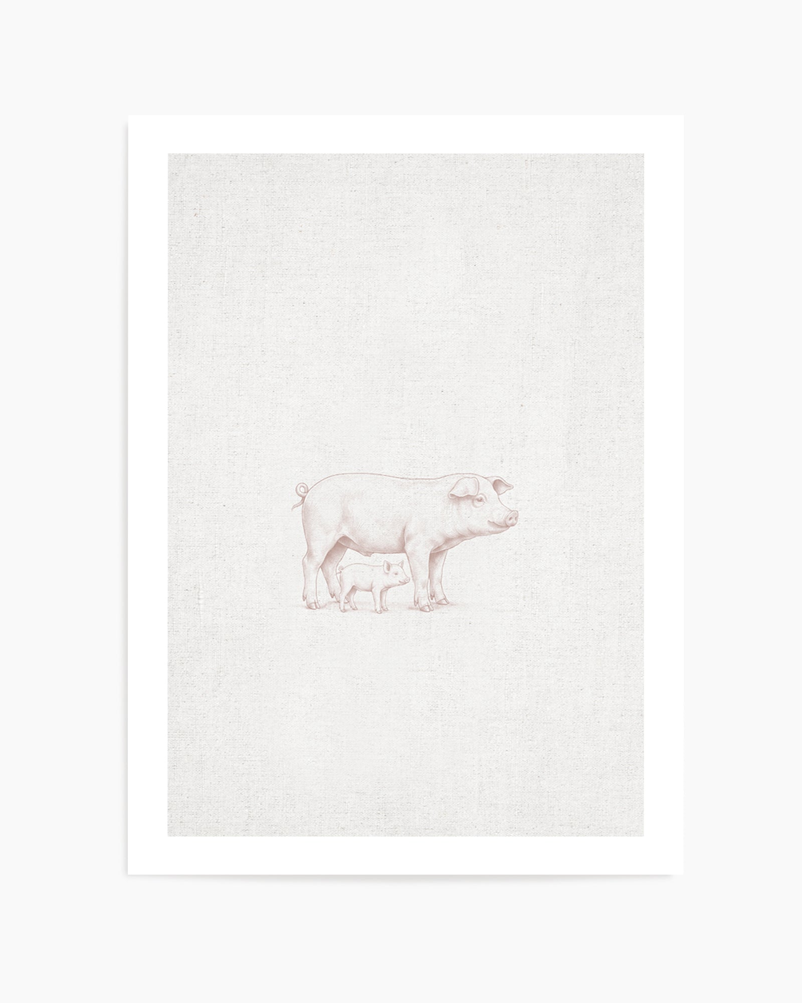 Vintage Pig Farm Animal on Linen | Art Print