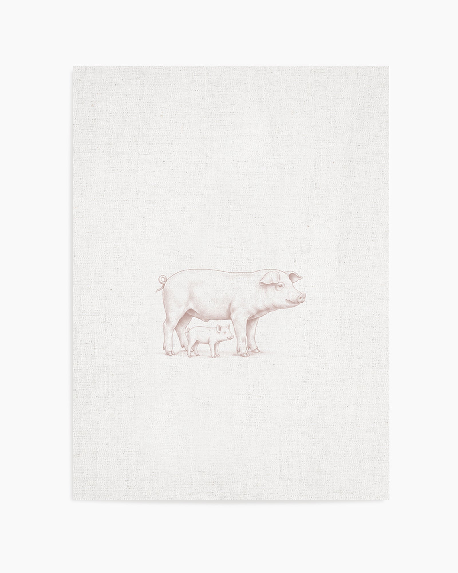 Vintage Pig Farm Animal on Linen | Art Print