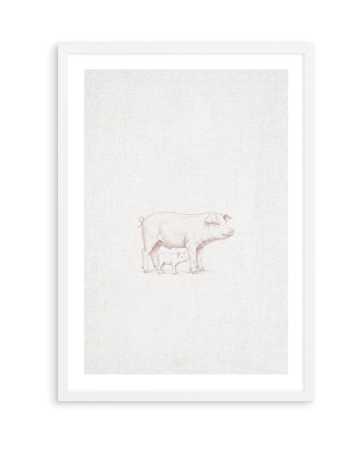 Vintage Pig Farm Animal on Linen | Art Print