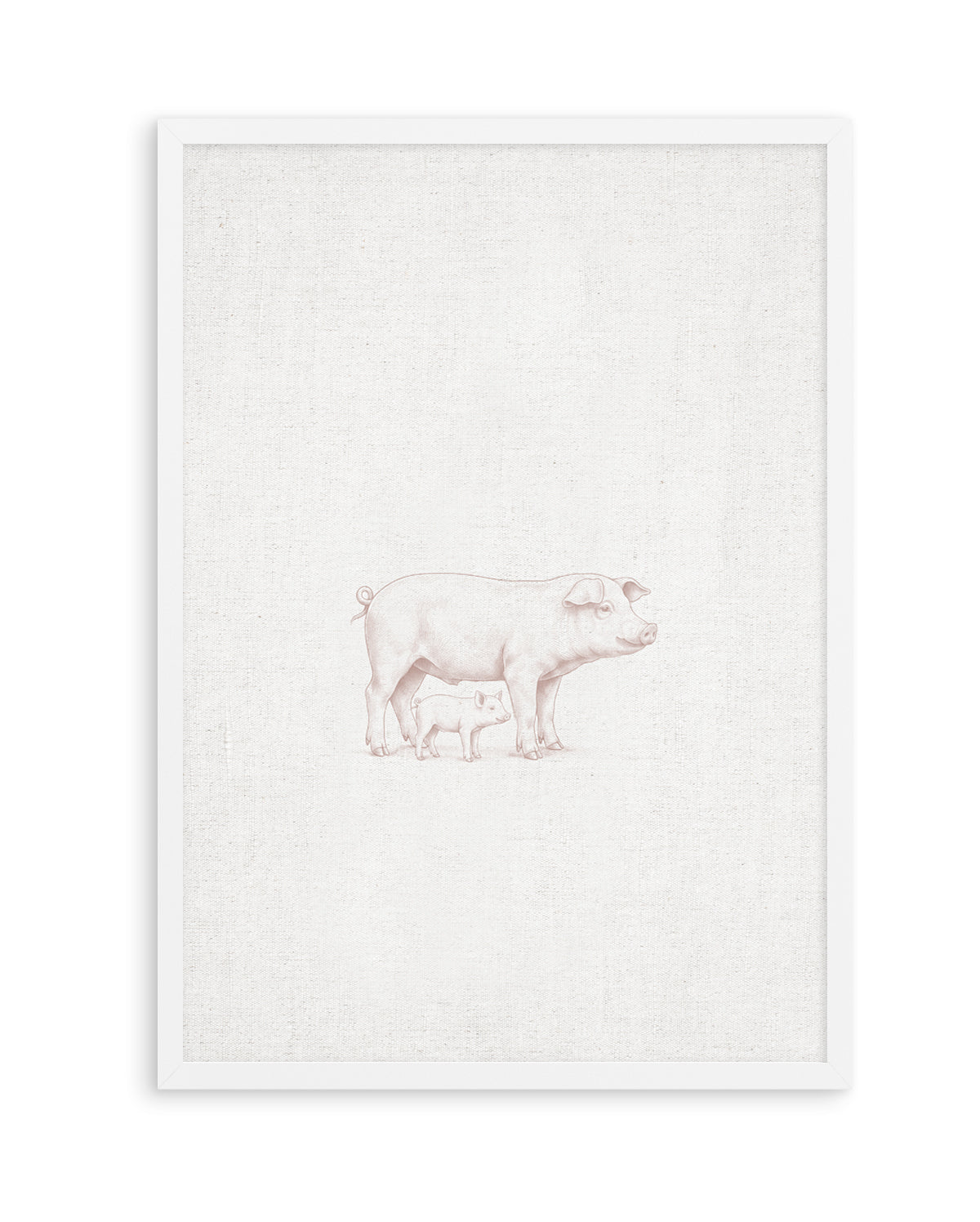 Vintage Pig Farm Animal on Linen | Art Print