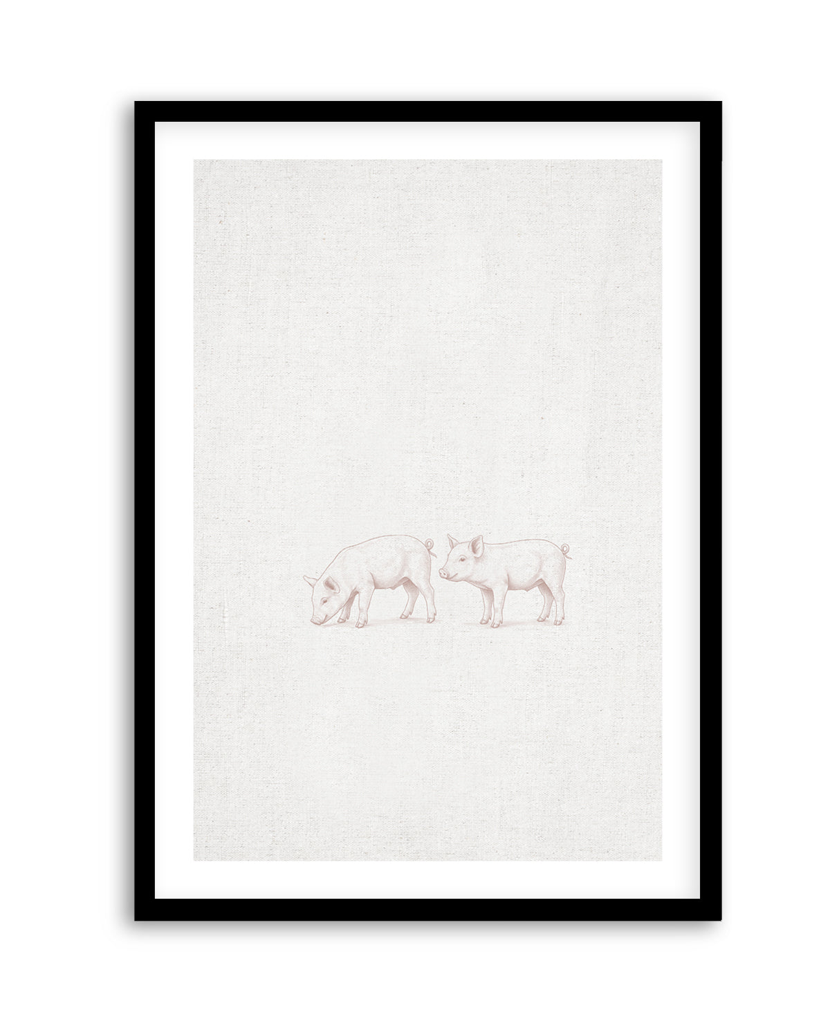 Vintage Piglets Farm Animals on Linen | Art Print