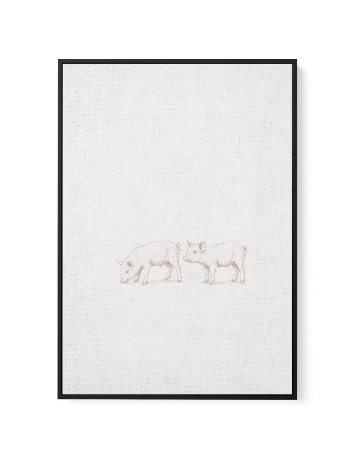 Vintage Piglets Farm Animals on Linen | Framed Canvas Art Print
