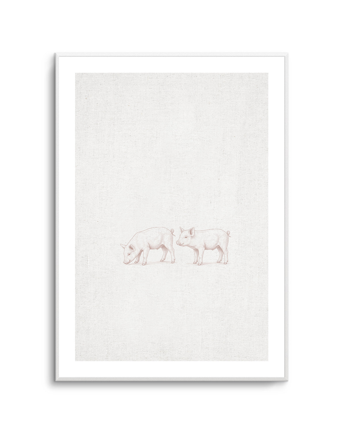 Vintage Piglets Farm Animals on Linen | Art Print