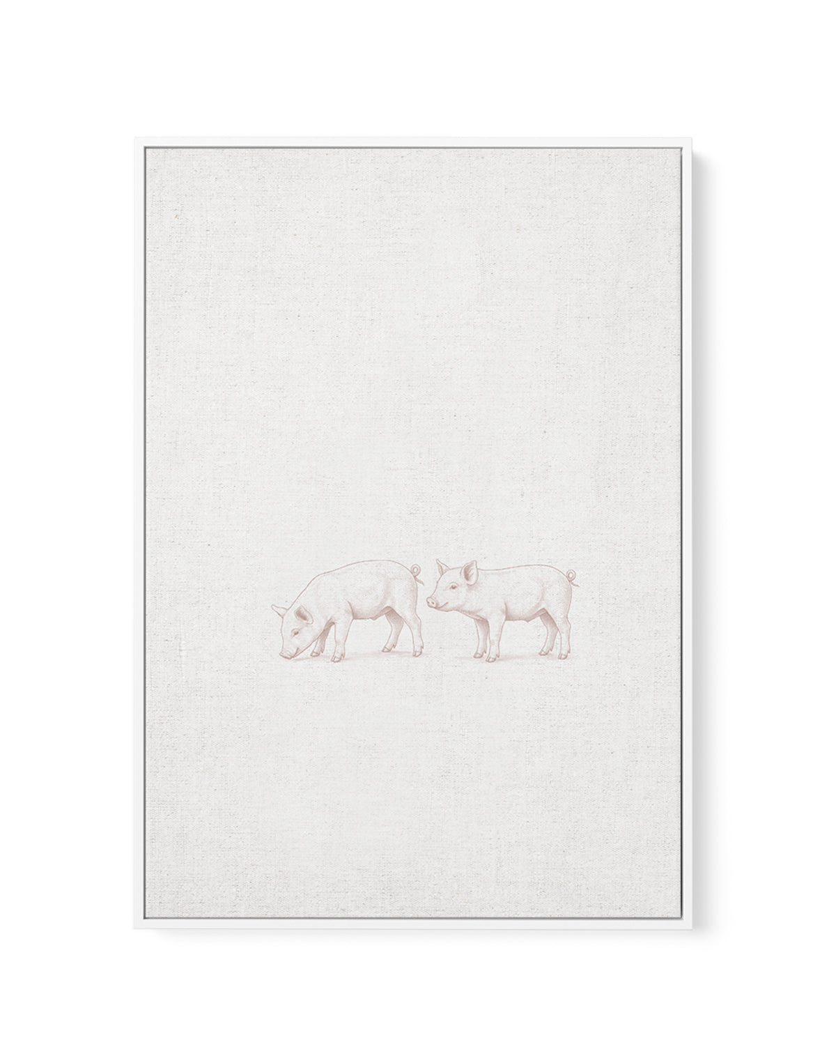 Vintage Piglets Farm Animals on Linen | Framed Canvas Art Print