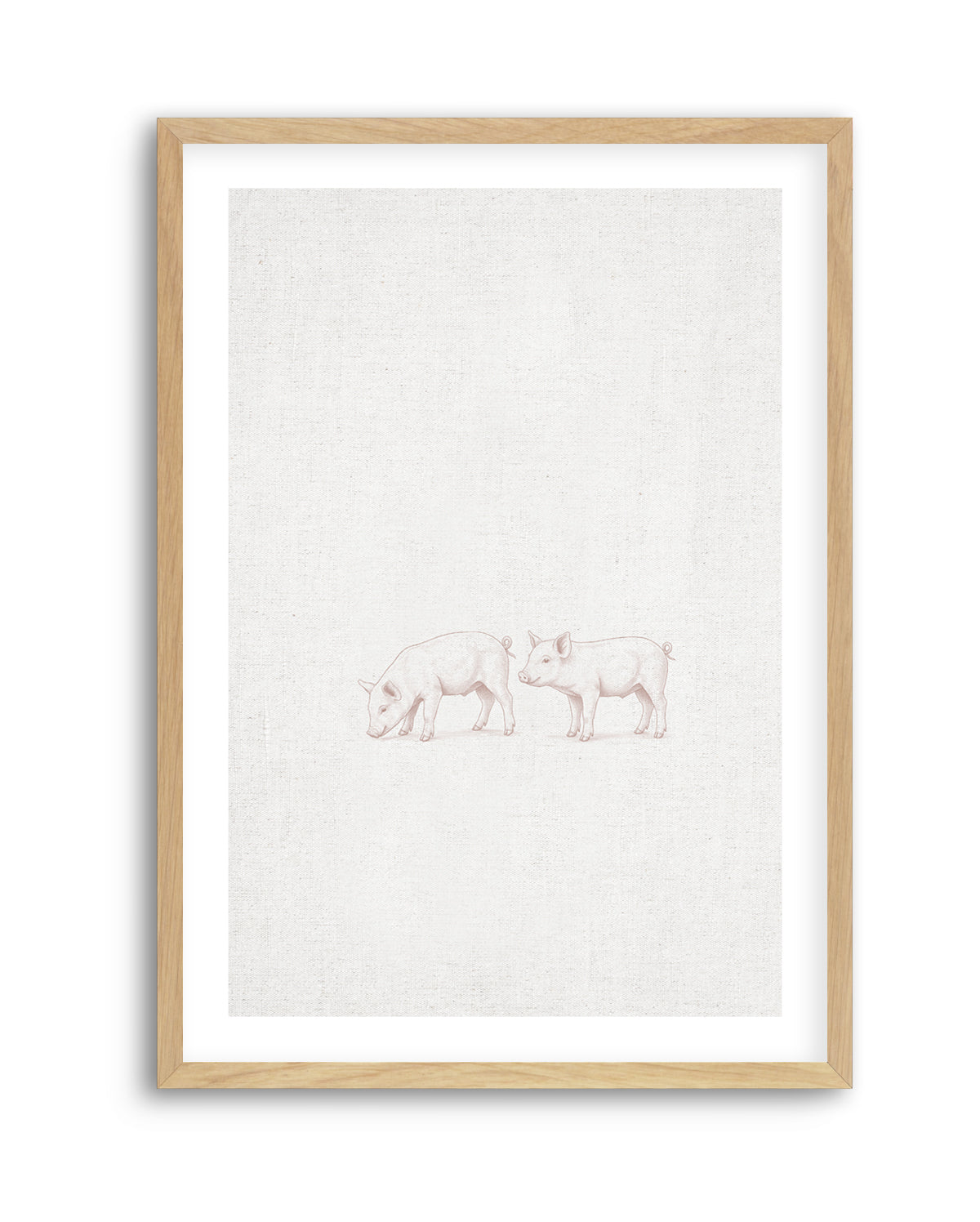 Vintage Piglets Farm Animals on Linen | Art Print