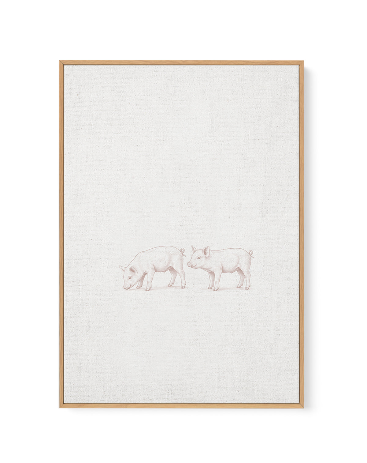 Vintage Piglets Farm Animals on Linen | Framed Canvas Art Print