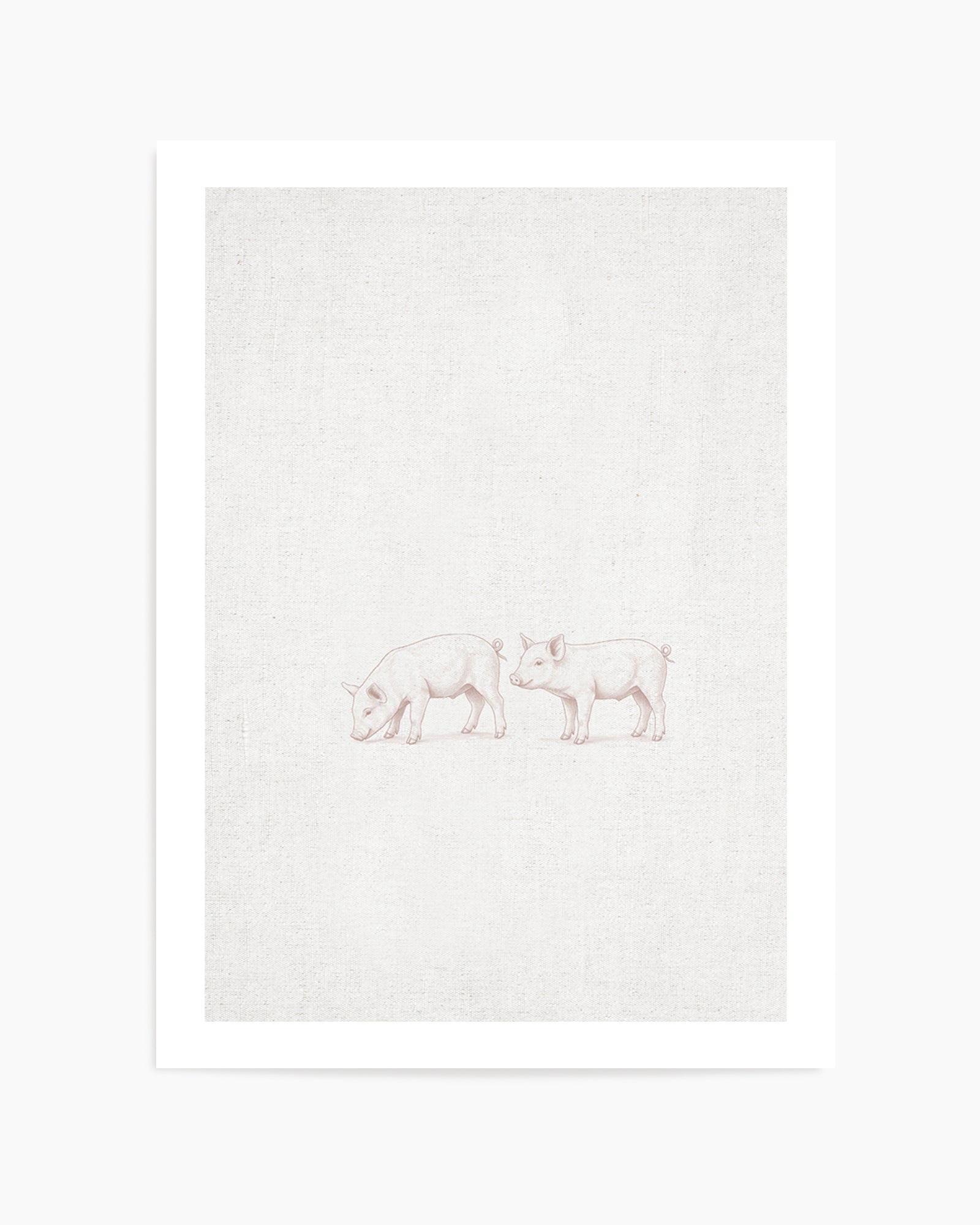 Vintage Piglets Farm Animals on Linen | Art Print