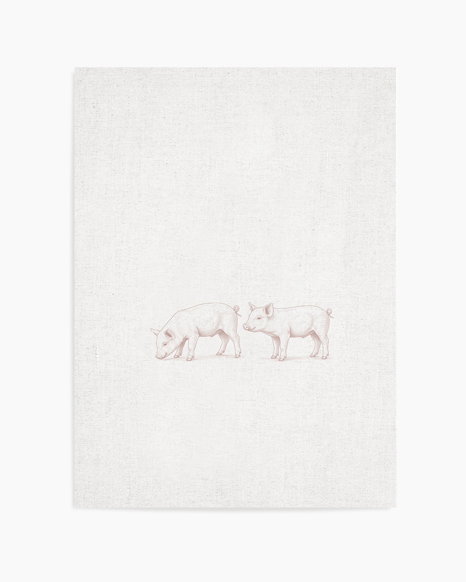 Vintage Piglets Farm Animals on Linen | Art Print