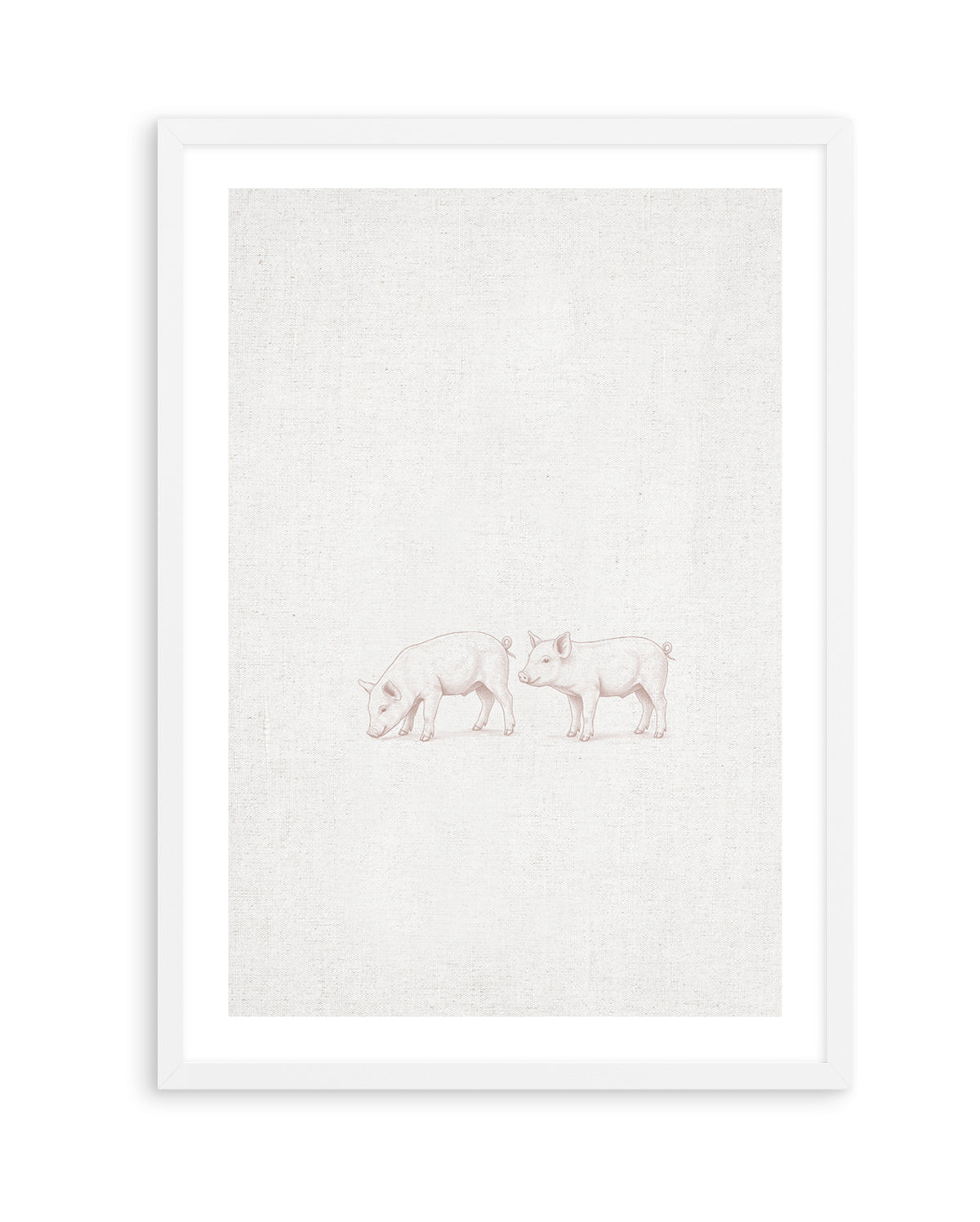 Vintage Piglets Farm Animals on Linen | Art Print