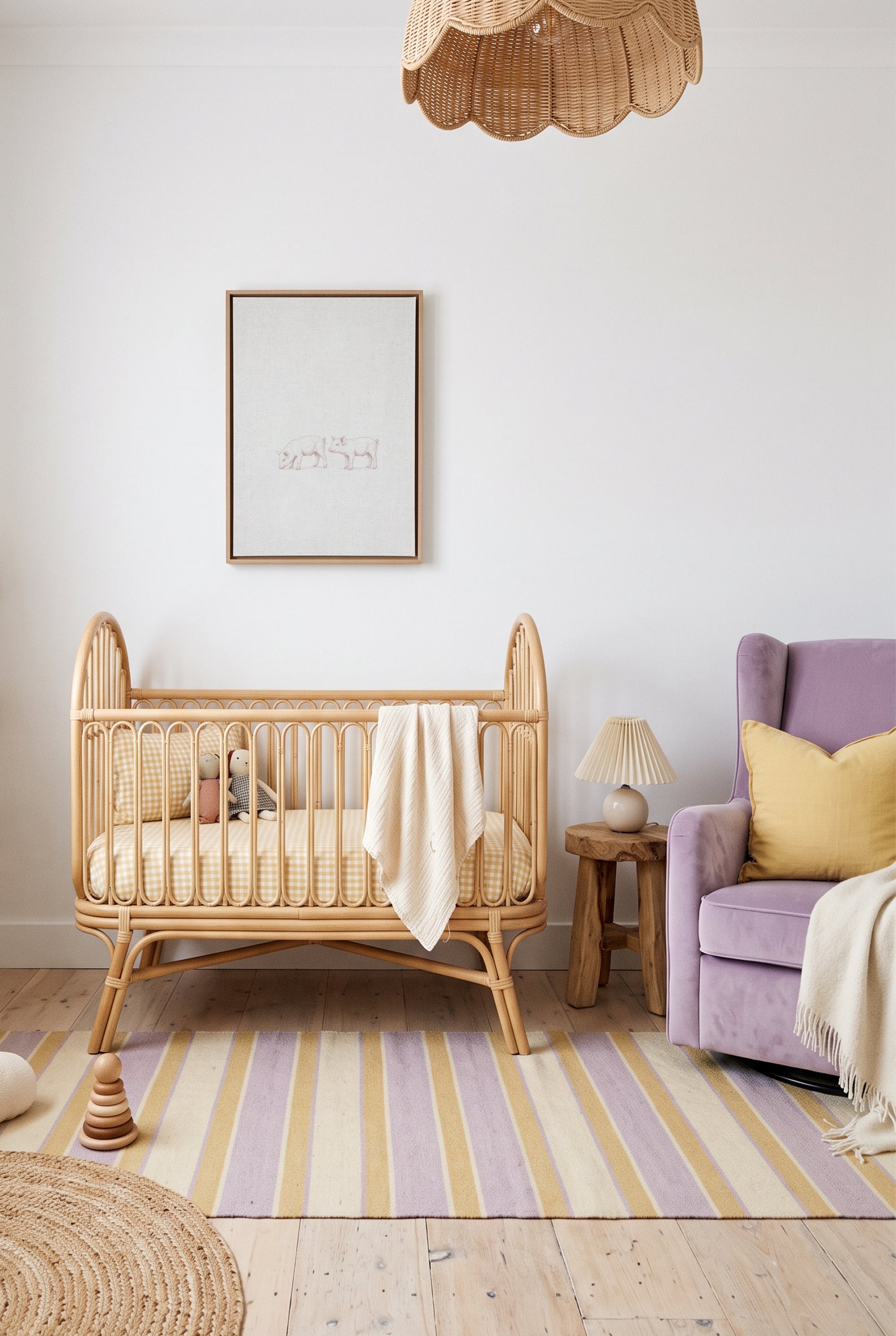Vintage Piglets Farm Animals on Linen | Framed Canvas Art Print