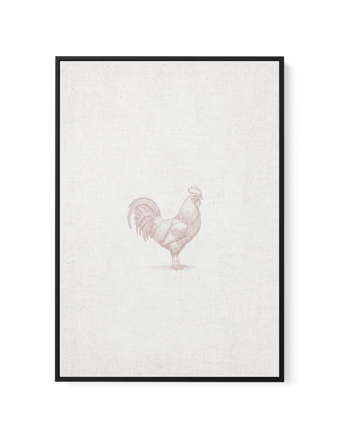 Vintage Rooster Farm Animal on Linen | Framed Canvas Art Print