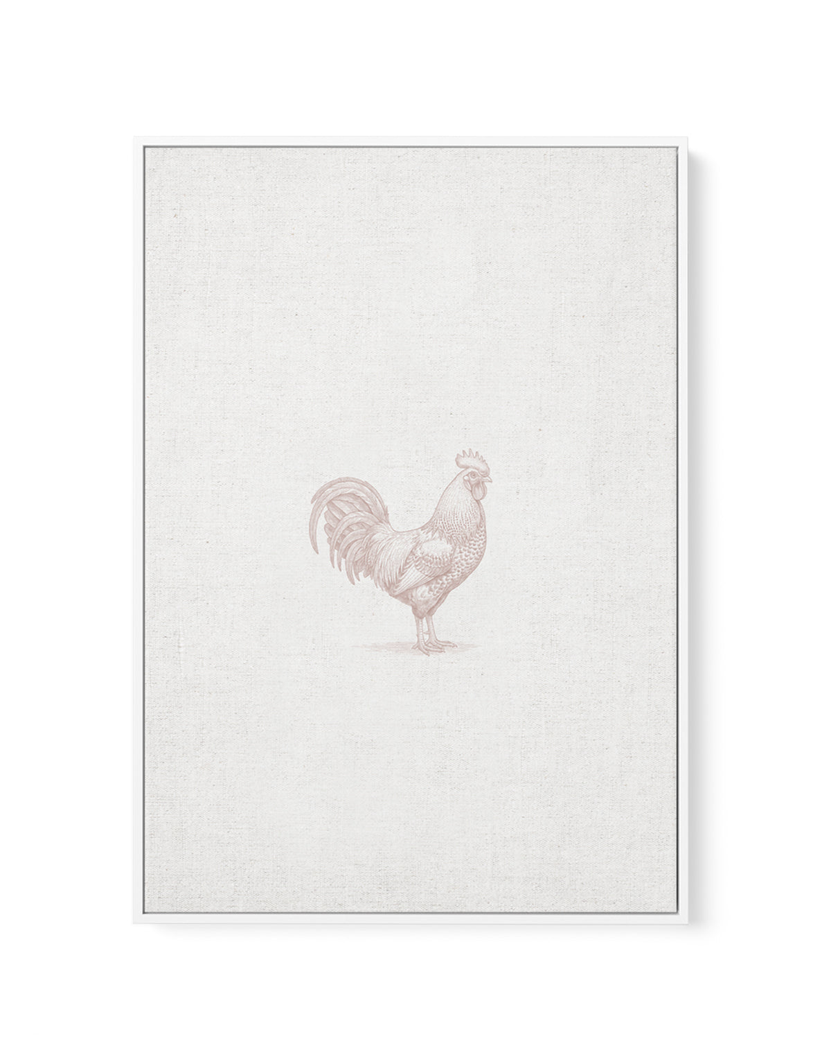 Vintage Rooster Farm Animal on Linen | Framed Canvas Art Print