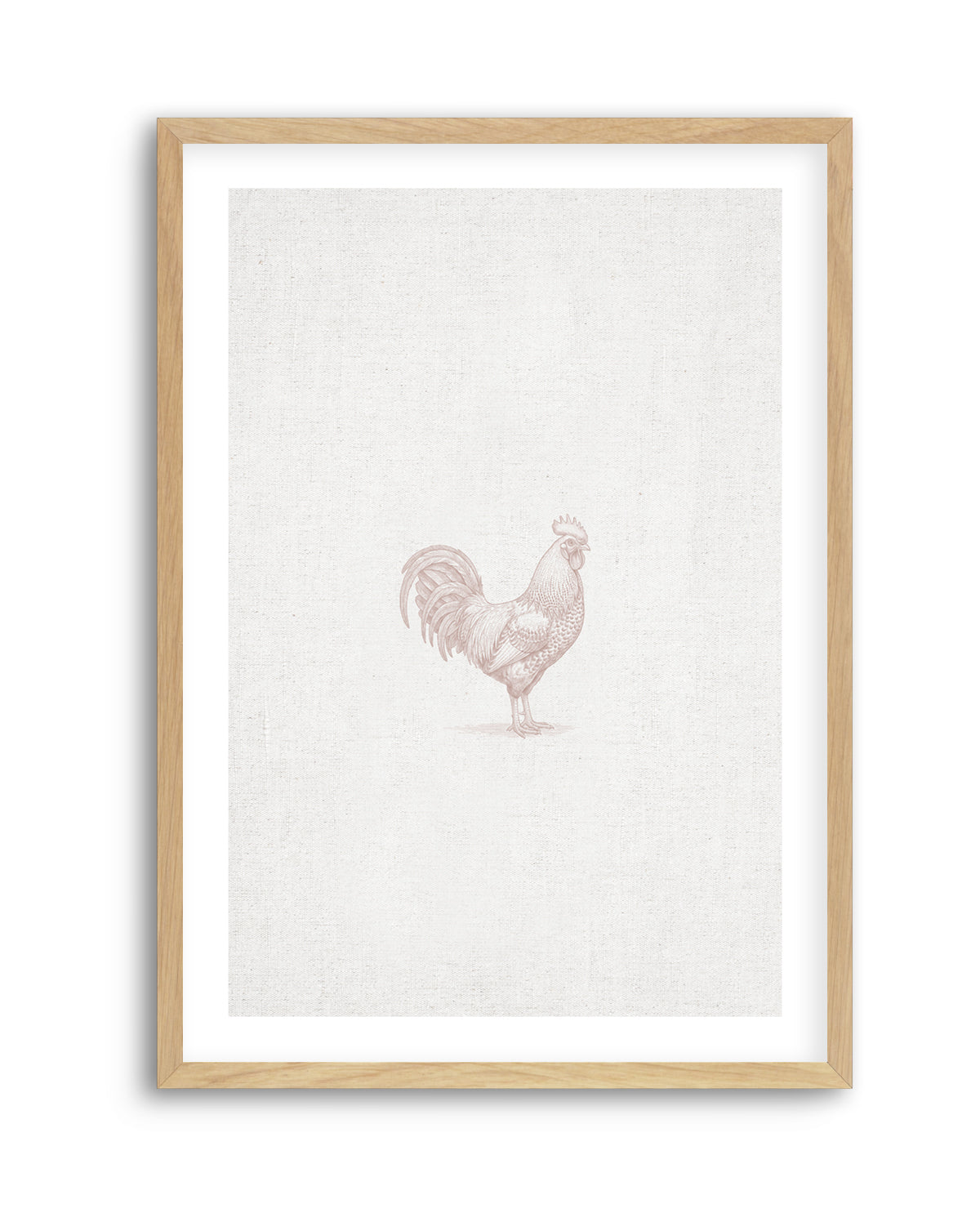 Vintage Rooster Farm Animal on Linen | Art Print