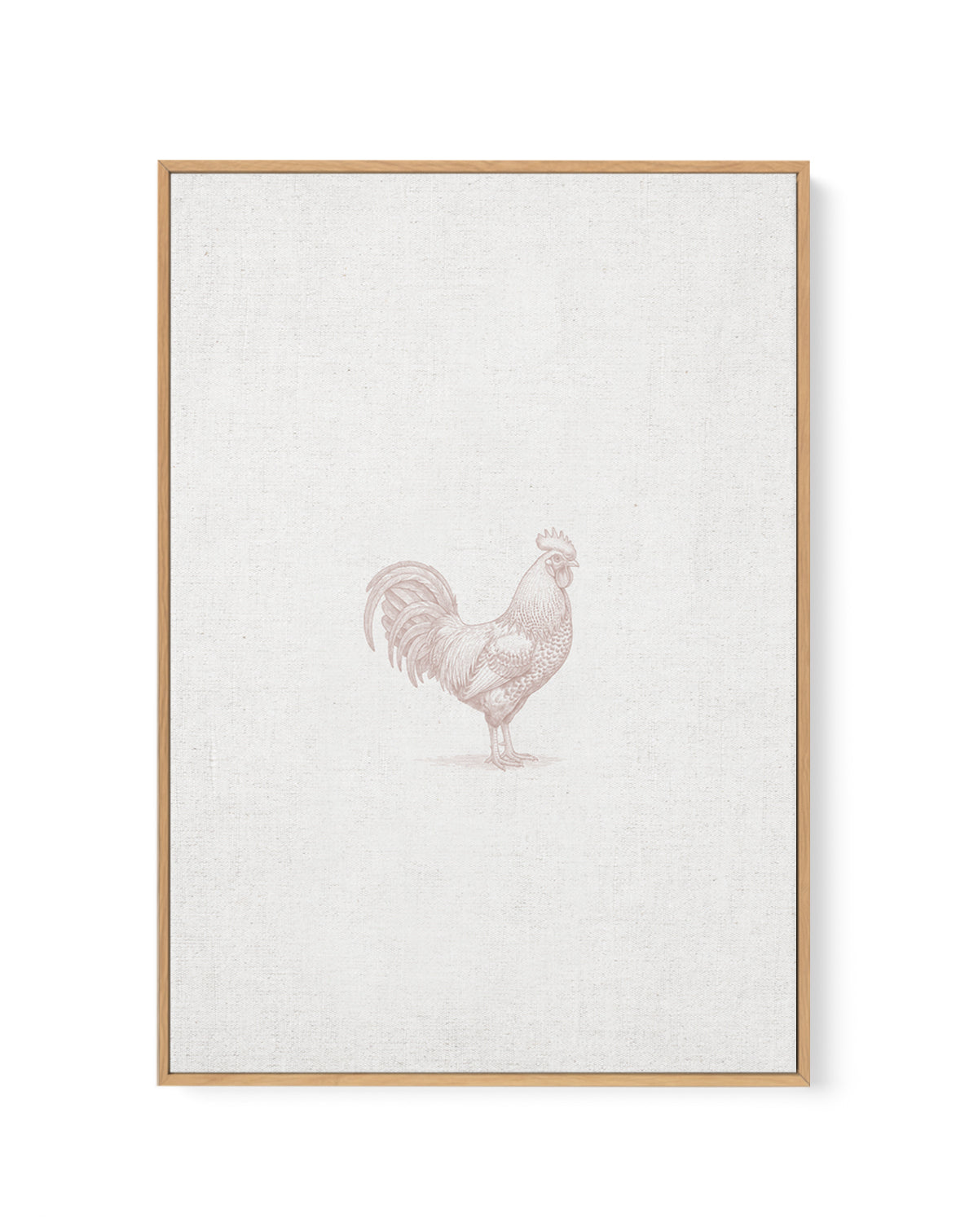 Vintage Rooster Farm Animal on Linen | Framed Canvas Art Print