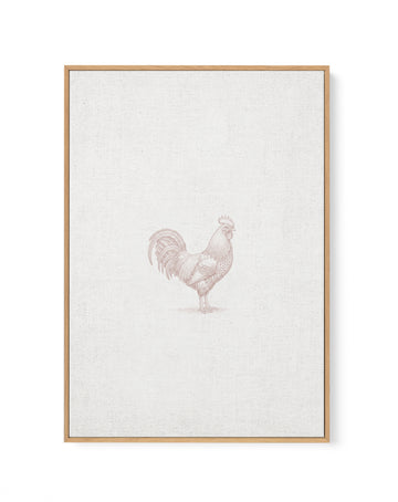 Vintage Rooster Farm Animal on Linen | Framed Canvas Art Print