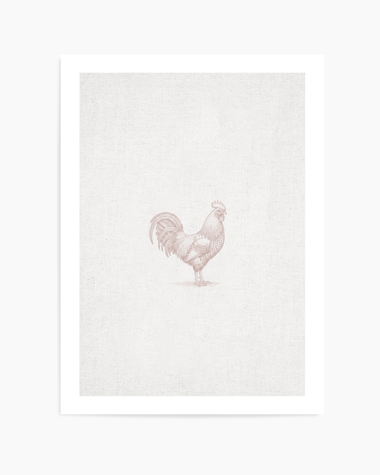 Vintage Rooster Farm Animal on Linen | Art Print