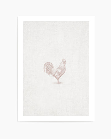 Vintage Rooster Farm Animal on Linen | Art Print