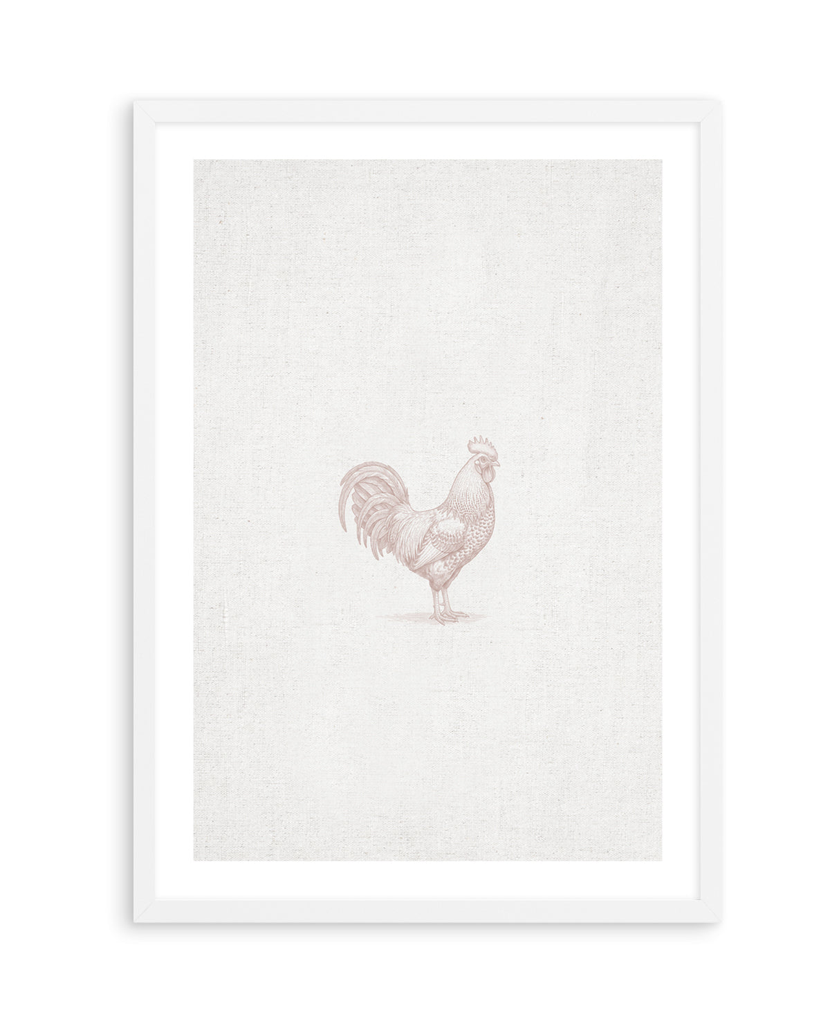 Vintage Rooster Farm Animal on Linen | Art Print
