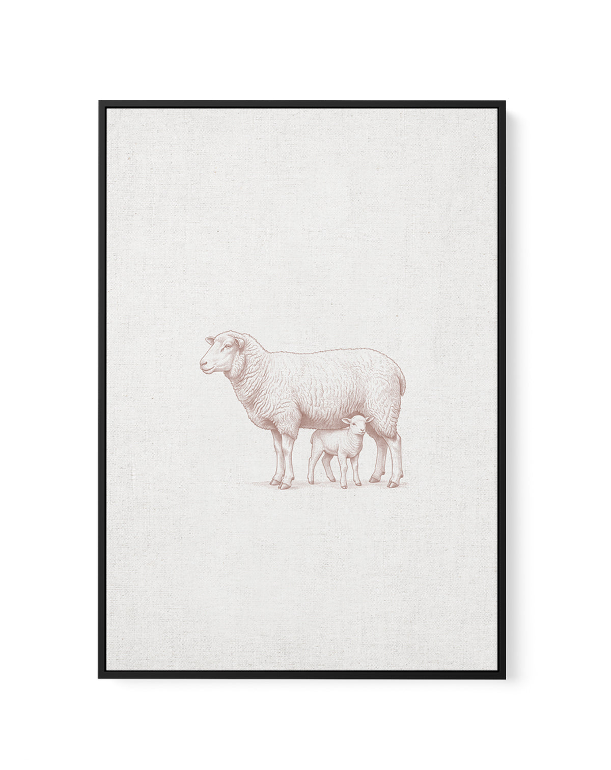 Vintage Sheep Farm Animals on Linen | Framed Canvas Art Print