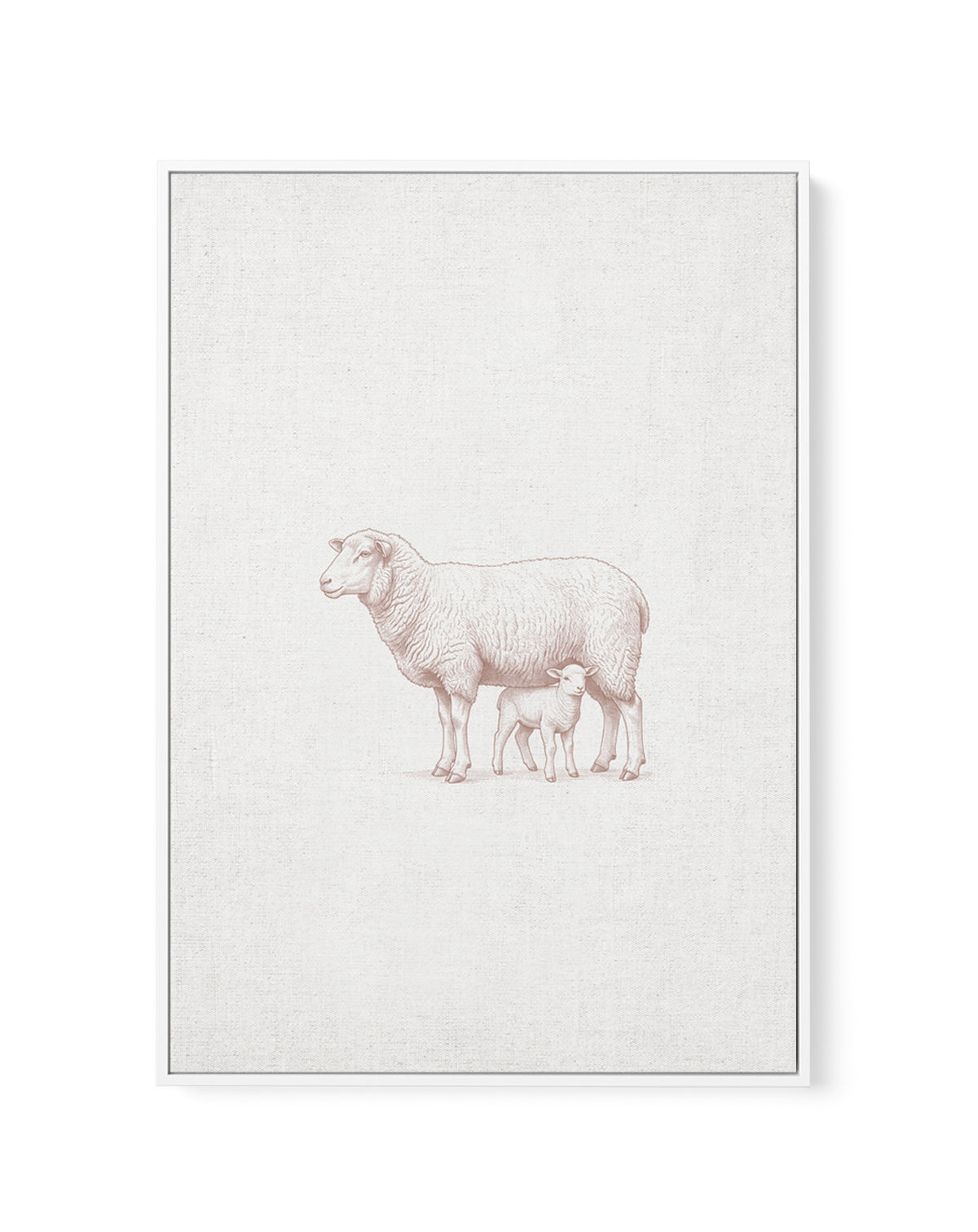 Vintage Sheep Farm Animals on Linen | Framed Canvas Art Print
