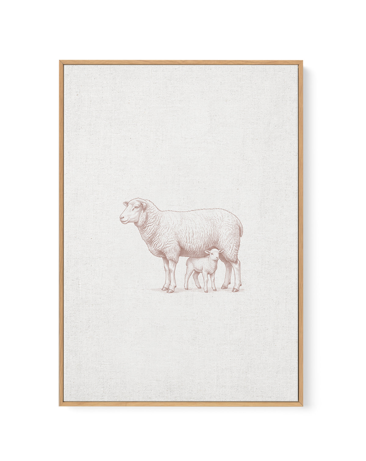 Vintage Sheep Farm Animals on Linen | Framed Canvas Art Print