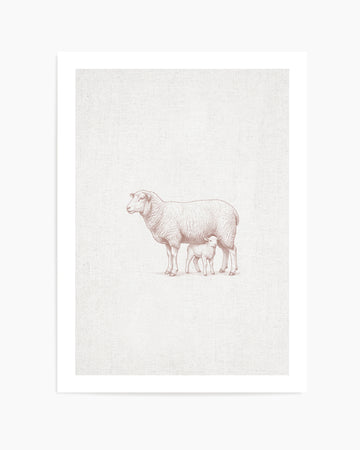 Vintage Sheep Farm Animals on Linen | Art Print