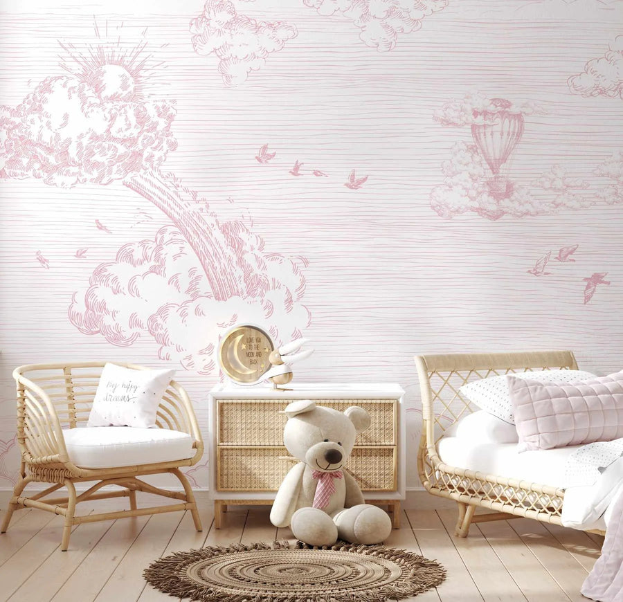 Vintage Sky In Rose Wallpaper Mural-Wallpaper-Buy Kids Removable Wallpaper Online Our Custom Made Children√¢‚Ç¨‚Ñ¢s Wallpapers Are A Fun Way To Decorate And Enhance Boys Bedroom Decor And Girls Bedrooms They Are An Amazing Addition To Your Kids Bedroom Walls Our Collection of Kids Wallpaper Is Sure To Transform Your Kids Rooms Interior Style From Pink Wallpaper To Dinosaur Wallpaper Even Marble Wallpapers For Teen Boys Shop Peel And Stick Wallpaper Online Today With Olive et Oriel