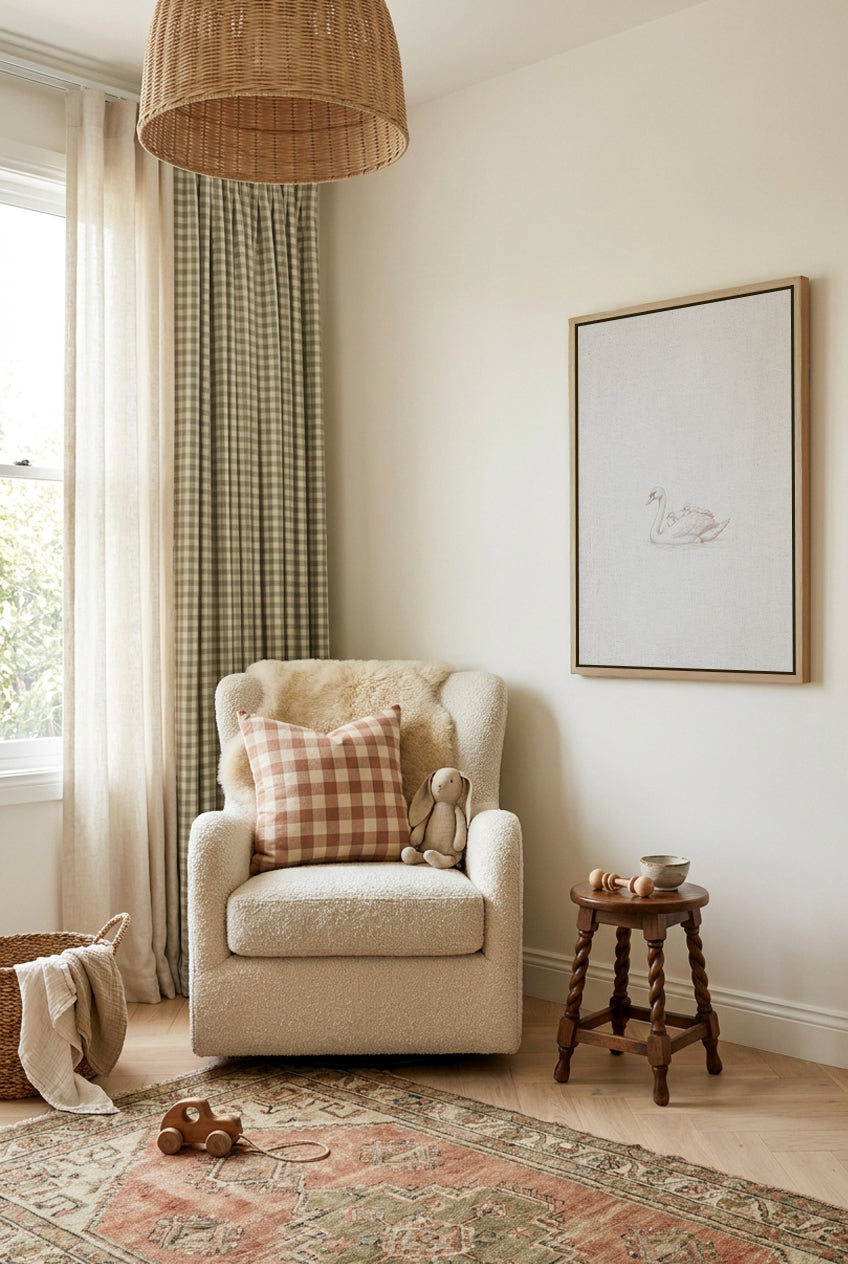 Vintage Swans Farm Animals on Linen | Framed Canvas Art Print